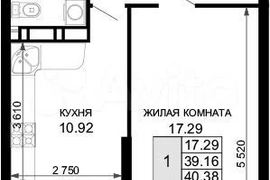 1-к. квартира, 40 м², 9/17 эт.